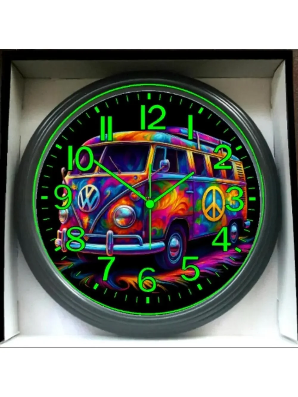 VW Volkswagen Kombie Bus Peace Glow In The Dark Wall Clock New!